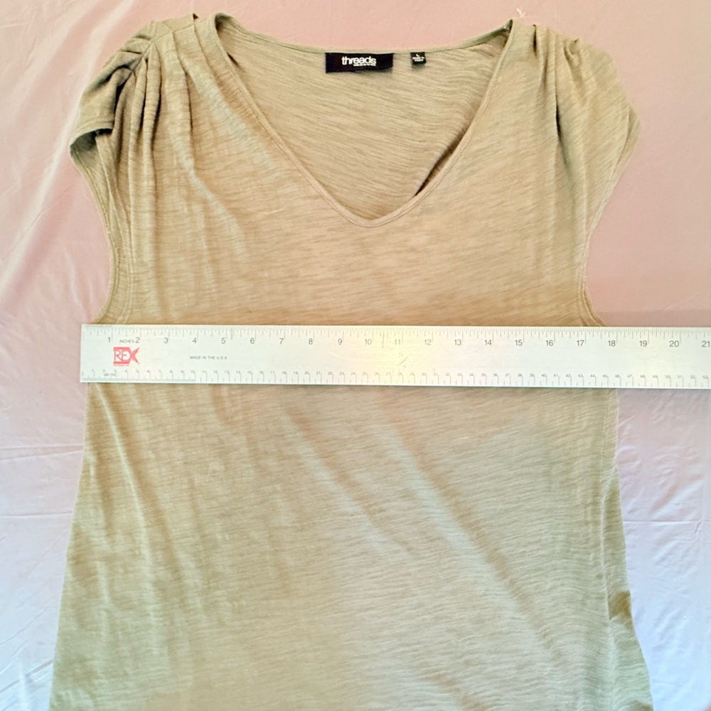 Saks Fifth Avenue 100% Cotton Pleated Sleeveless Olive Green Blouse Large - Picture 7 of 8